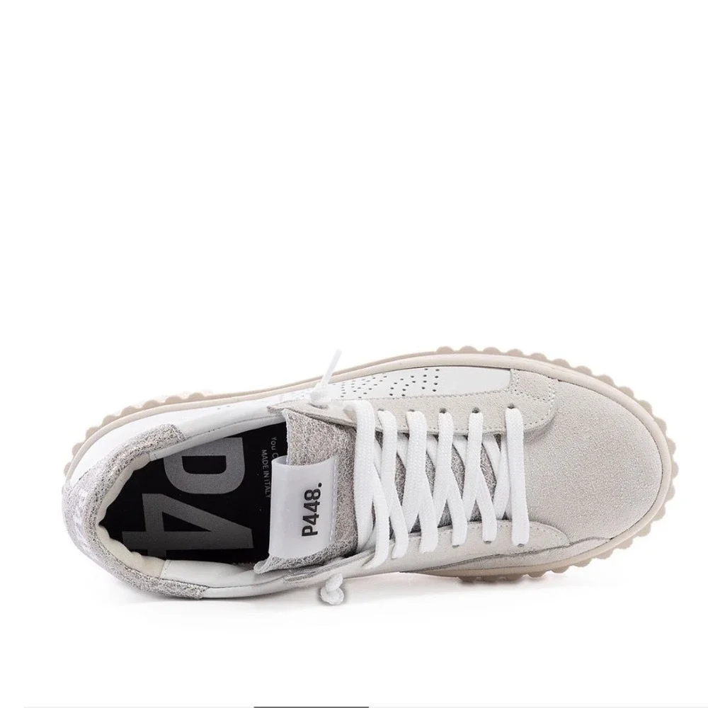 P448 Womens Creeper Platform Sneakers White‎ Pluto Leather Glitter Size 9/39